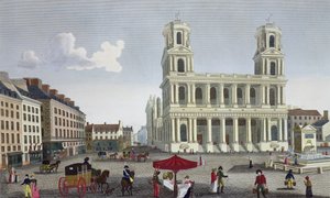 द प्लेस सेंट सल्पिस, c.1815-20 (रंग उत्कीर्णन) द्वारा हेनरी कौरवोइज़ियर-वोइसिन